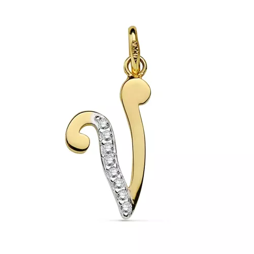18K COLGANTE ORO BICOLOR LETRA V CIRCONITA 18X10 MM 0