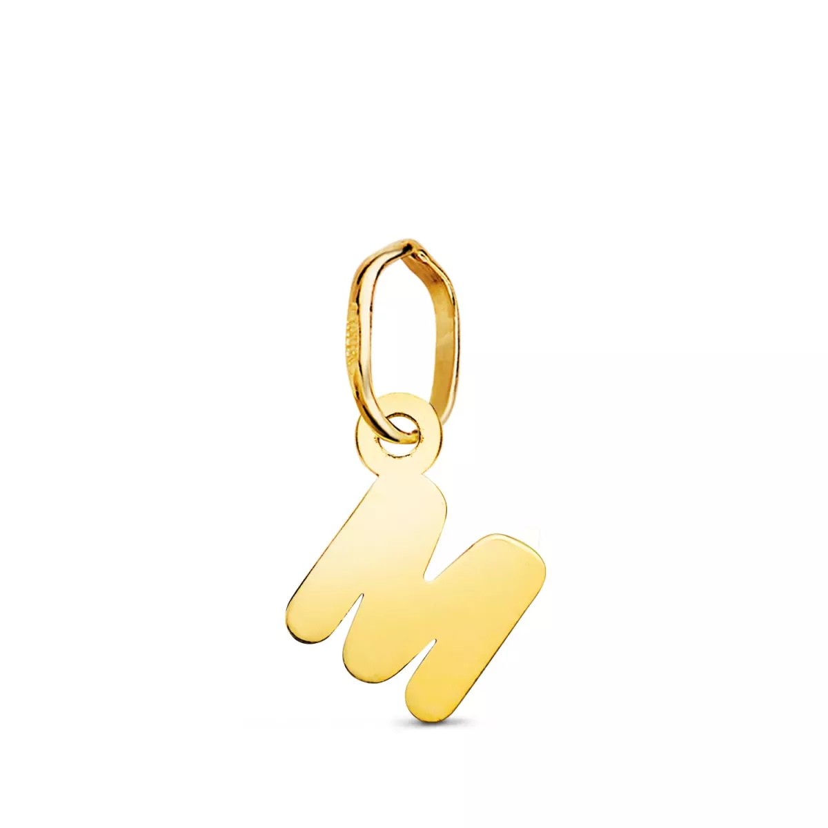 18K COLGANTE ORO AMARILLO LETRA " M " BRILLO. 9.5 X 7.5 MM 0