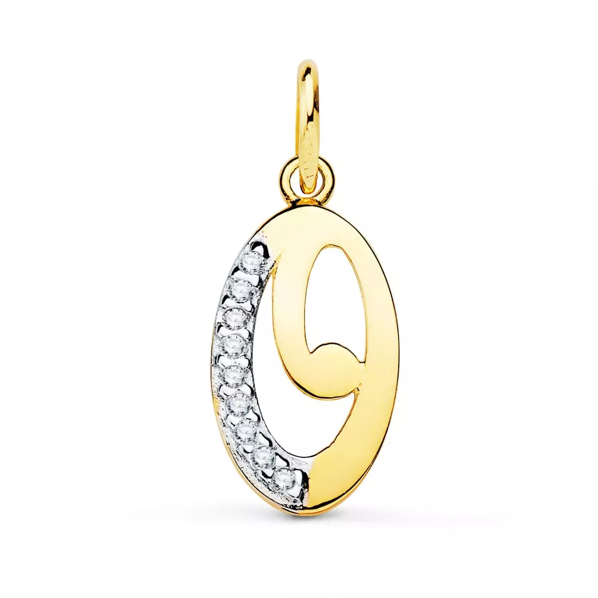 18K COLGANTE ORO BICOLOR INICIAL LETRA "O" CIRCONITA 15X9 MM 0