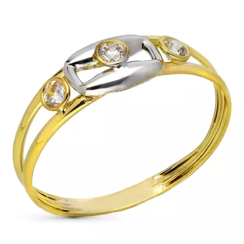 9K SORTIJA ORO BICOLOR DOBLE CUERPO MOTIVO CON CIRCONITAS. ANCHO: 6 MM 0