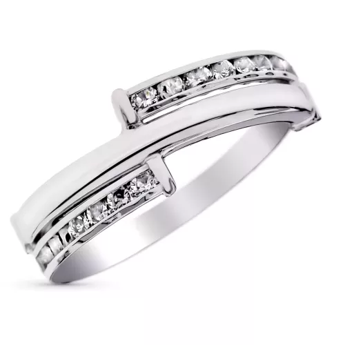 9K SORTIJA ORO BLANCO BANDAS CON CIRCONITAS EN CARRIL. ANCHO: 5