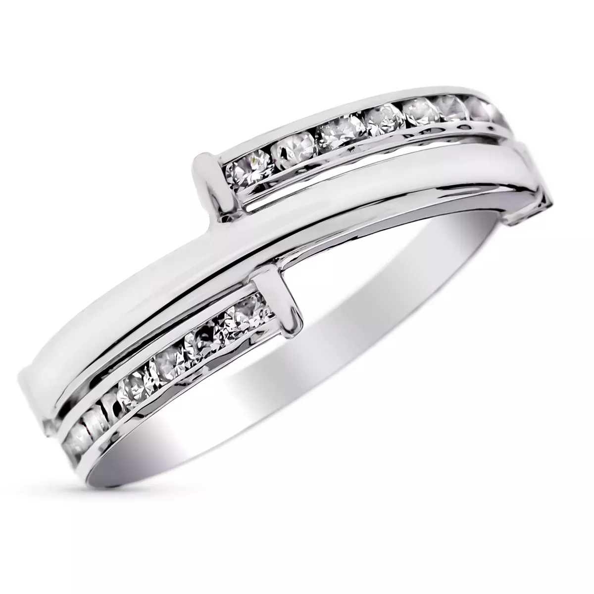 9K SORTIJA ORO BLANCO BANDAS CON CIRCONITAS EN CARRIL. ANCHO: 5