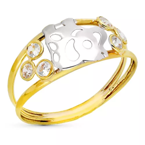 9K SORTIJA ORO BICOLOR DOBLE CUERPO CON ELEFANTE CALADO Y CIRCONITAS. ANCHO: 8 MM 0