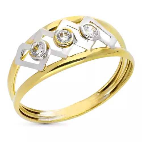 9K SORTIJA ORO BICOLOR DOBLE CUERPO CON MOTIVOS CALADOS Y CIRCONITAS. ANCHO: 9 MM 1