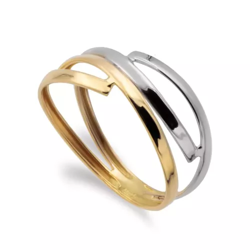 9K SORTIJA ORO BICOLOR BANDAS CRUZADAS EN BRILLO. ANCHO: 8 MM 1