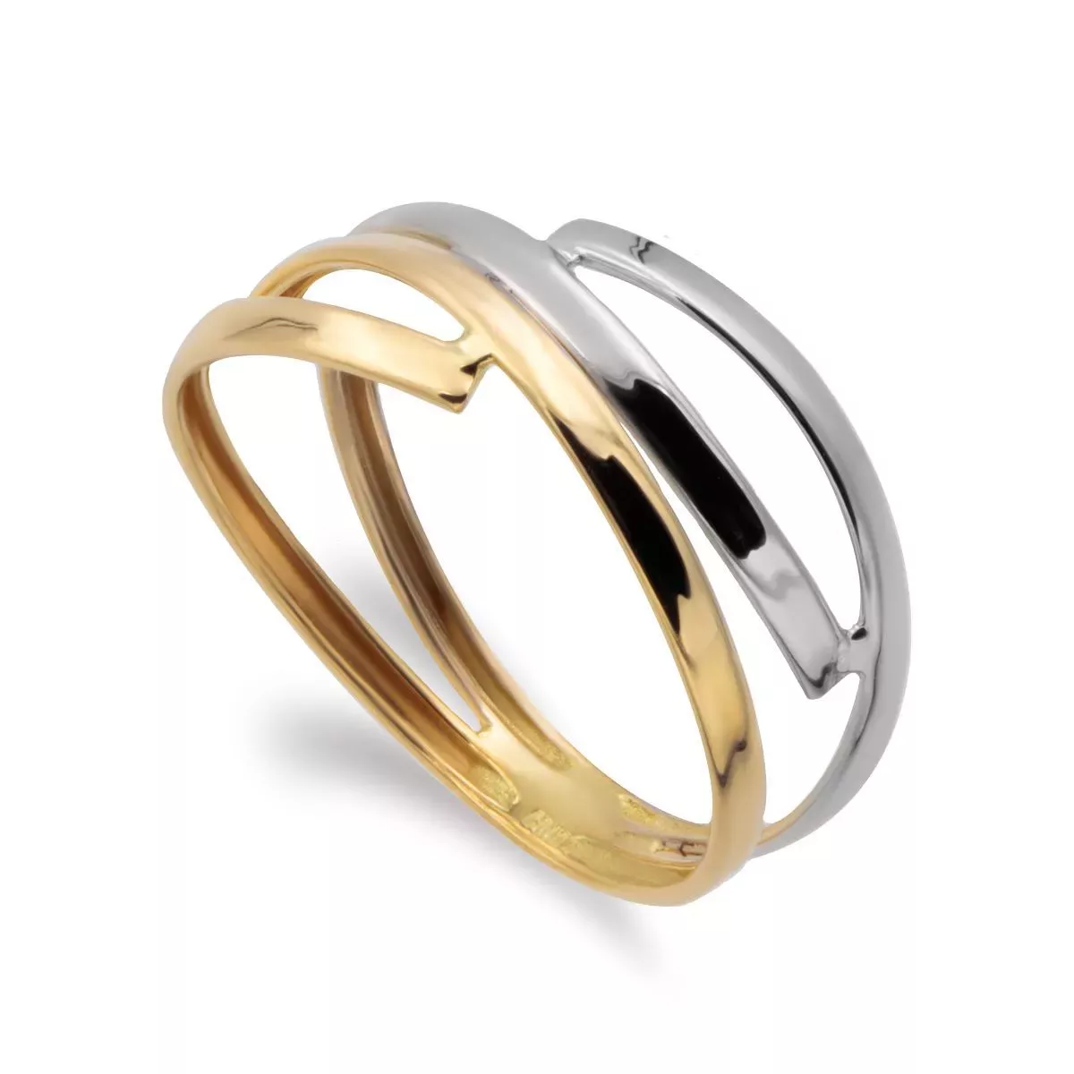 9K SORTIJA ORO BICOLOR BANDAS CRUZADAS EN BRILLO. ANCHO: 8 MM 1