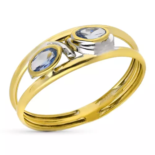9K SORTIJA ORO BICOLOR DOBLE CUERPO CON CIRCONITAS AZULES. ANCHO: 6 MM 0
