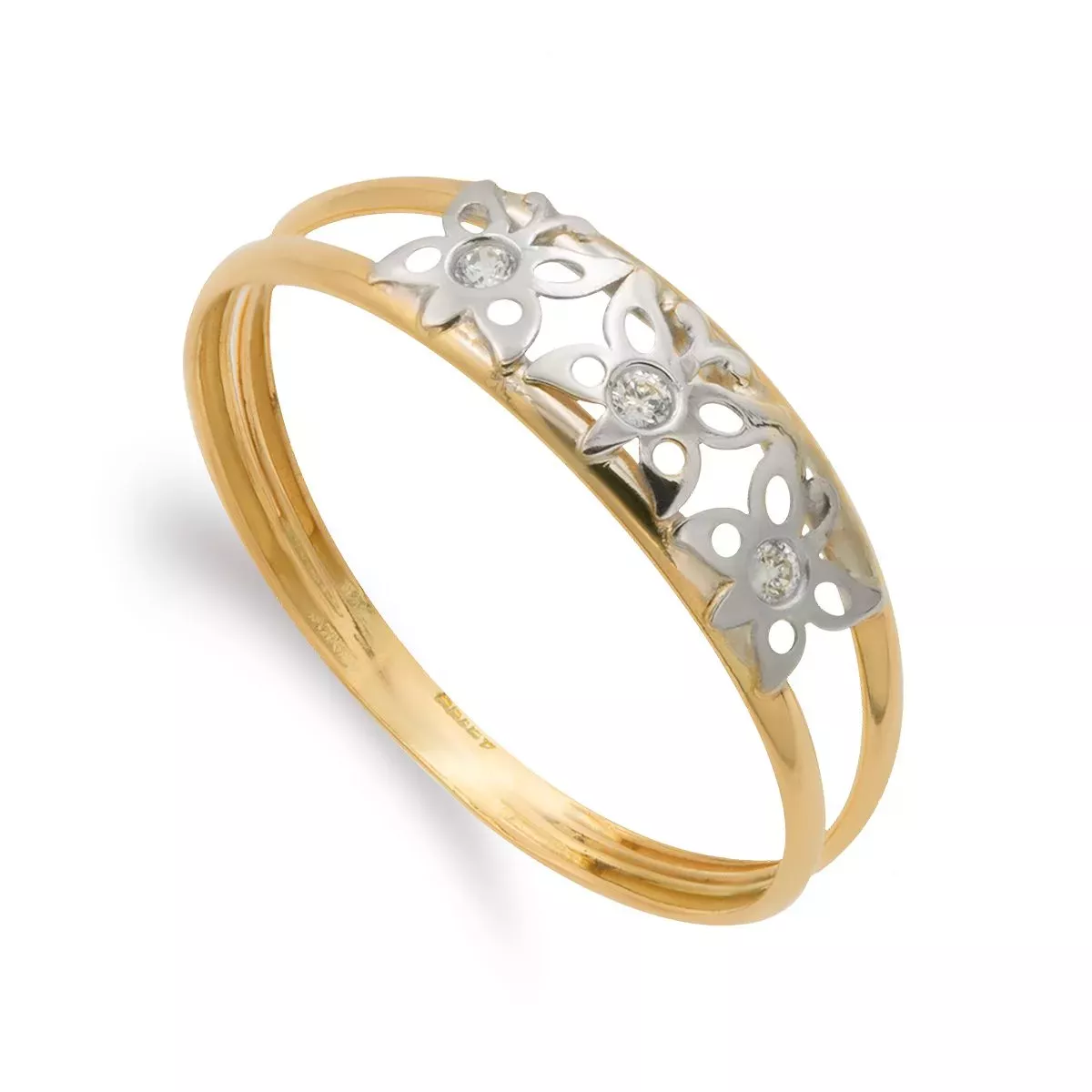 9K SORTIJA ORO BICOLOR DOBLE CUERPO CON MARIPOSAS CALADAS. ANCHO: 5