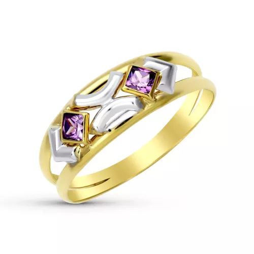 9K SORTIJA ORO BICOLOR DOBLE CUERPO CON CIRCONITAS COLOR AMATISTA. ANCHO: 7 MM 1
