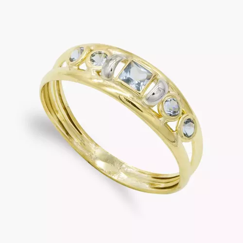 9K SORTIJA ORO AMARILLO DOBLE CUERPO CON AGUAMARINA CUADRADA Y REDONDAS. ANCHO: 5 MM 1