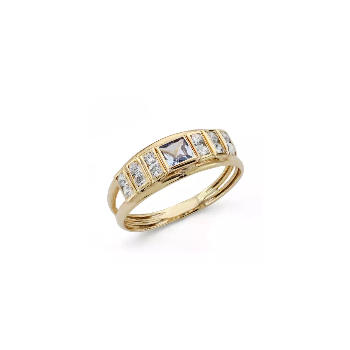 9K SORTIJA ORO AMARILLO DOBLE CUERPO CON AGUAMARINA CUADRADA Y CIRCONITAS. ANCHO: 6 MM 1