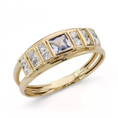 9K SORTIJA ORO AMARILLO DOBLE CUERPO CON AMATISTA CUADRADA Y CIRCONITAS. ANCHO: 6 MM 1